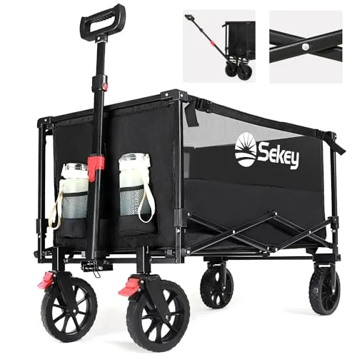Sekey Bollerwagen 160L – Faltbarer Handwagen für Camping und Einkaufen - Bollerwagen, geländetauglich mit Bremsen, bietet 160L Volumen und trägt bis zu 150KG – ideal für Garten und Freizeitaktivitäten.