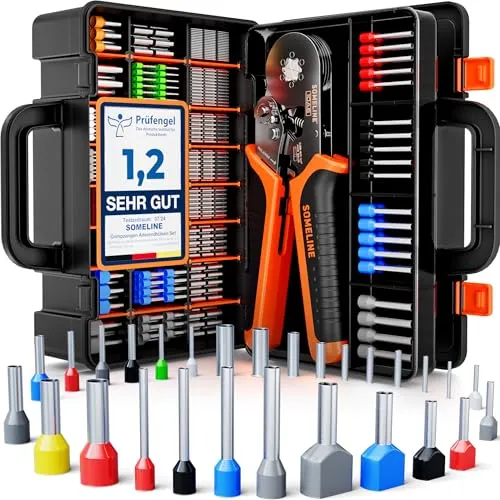 SOMELINE Sechskant Crimpzange Set für Aderendhülsen - Praktisches Crimpzange Set mit 28 verschiedenen Aderendhülsen für Kabel von 0,25-10 mm². Ergonomischer Griff und effizienter Ratschenmechanismus sorgen für komfortables Arbeiten. Ideal für professionelle Anwendungen und Heimwerker.