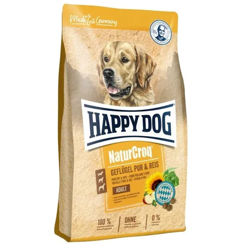 Happy Dog Trockenfutter NaturCroq Adult Geflügel Pur & Reis - Hundefutter für sensible Hunde, getreide- und glutenfrei, mit hochwertigen Zutaten und Omega-Fettsäuren für ein glänzendes Fell.