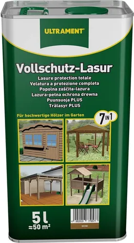 Ultrament Vollschutz-Lasur 7-in-1 nussbaum 5 l - Lasur für umfassenden Schutz, 7 Funktionen in einem Produkt, ideal für Holz im Innen- und Außenbereich