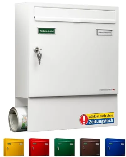 AL Briefkasten Systeme Basic 1er Briefkasten mit Zeitungsfach - Wandbriefkasten wetterfest und wasserdicht, mit lebenslanger Garantie gegen Durchrostung und zwei Namensschildern, ideal für Einfamilienhäuser.