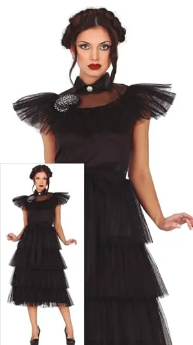 FIESTAS GUIRCA Gothic Familien Mädchen Ball Königin Kostüm – Elegantes schwarzes Kleid Halloween Kostüm Erwachsene Damen Größe 34-36 S