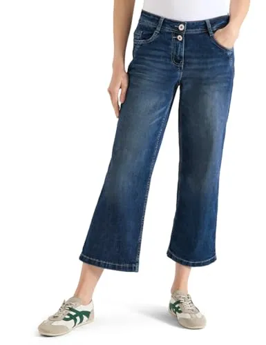 Cecil High Waist Wide Leg Jeans – Loose Fit in Mid Blue Used Wash - Stylische Denim Hose im Loose Fit mit High Waist. Ideal für einen lässigen Look. Maße bei EU-Größe 29: Schrittlänge 26 cm, Innenbeinlänge 66 cm. Perfekt für den Alltag!