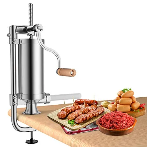 COSTWAY Wurstfüller 1,5kg - Manuelle Wurstmaschine aus Edelstahl, stabil mit Tischklemme und 4 Füllrohren für individuelle Wurstgrößen