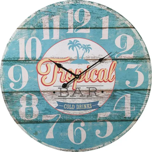 Tropical Bar Wanduhr 58cm runde Analoge Wand Uhr Retro Shabby Batteriebetrieben