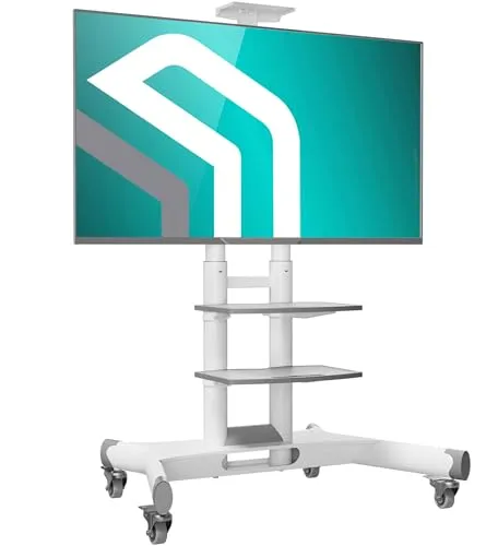ONKRON TS1552-W TV-Ständer für 40"-70" TVs - Höhenverstellbarer TV-Ständer mit Rollen und Bewegungssperre, ideal für flexible Nutzung im Büro oder Zuhause, bis 70 Zoll und 45,5 kg Tragfähigkeit.