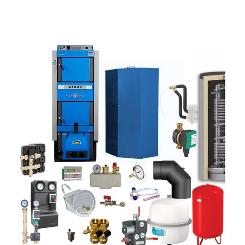ATMOS Kombikessel DC30GSP 30 kW Komplettset 5 - Pelletheizung mit effizientem Kessel-Komplettpaket für Brauch- und Heizungswasser, ideal für umweltbewusste Heizlösungen.