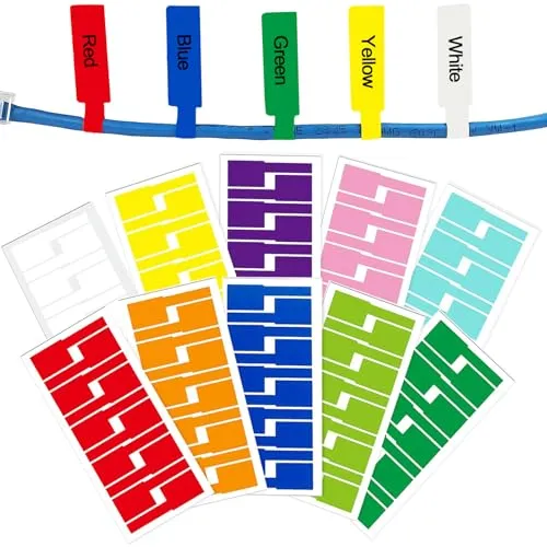 Selbstklebende Kabelbeschriftung - 100 Etiketten in 10 Farben - Hochwertige Kabeletiketten aus PVC, wasserdicht und reißfest. Ideal zur Organisation von Kabeln im Büro oder Zuhause. Einfach beschreibbar mit Kugelschreiber oder Laserdrucker.