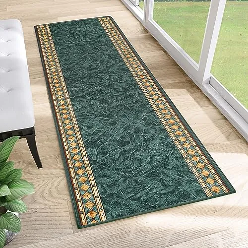 TAPISO Antirutsch Teppichläufer 120 x 100 cm – Rutschfestes Design für Flur und Küche - Der TAPISO Antirutsch Teppichläufer überzeugt mit seinem eleganten Ornament Design in Grün und Gelb. Ideal für Flur und Küche, bietet er Sicherheit und Stil in einem.
