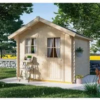 Skan Holz Gartenhaus Porto 1 Natur 250 cm x 200 cm - Holz-Gartenhaus mit 5 m², ideal als gemütlicher Rückzugsort oder zur Aufbewahrung. Robuste Blockbohlenbauweise und modernes Design sorgen für Langlebigkeit und Stil.