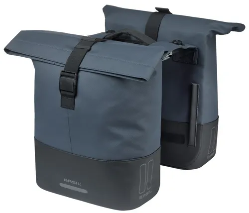 Basil Tas Cove Dubbel Blau Schwarz | Mik | 32L - Fahrradtasche mit 32L Volumen, wasserabweisend und ideal für längere Fahrradtouren oder den täglichen Einkauf.