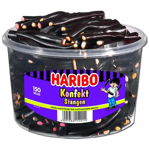 HARIBO Konfekt-Stangen (1,2 kg) - Fruchtgummis/Lakritze mit fruchtiger Konfektmasse in Himbeere, Kokos, Saftorange und Zitrone, umhüllt von einem würzigen Lakritzmantel – ein Genuss für Lakritzliebhaber!