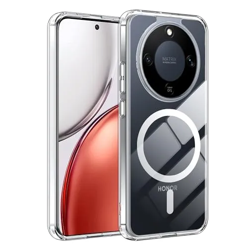 Fitudoos Hülle für Honor Magic 8 Lite 5G, Robuste PC-Rückseite Case+Stoßfesten TPU-Kante, Militärischen Grad Schutz Hülle, Schutz Magnetisch & Anti-Gelb Stoßfeste Handyhülle - Transparent