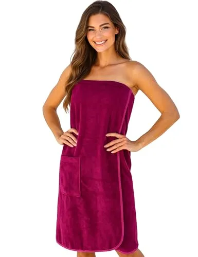 Morgenstern Saunakilt Damen Katja Fuchsia - Hochwertiges Saunatuch für Damen aus 100% Baumwolle mit Knopf und Gummizug für perfekten Halt sowie praktischen Taschen – ideal für Sauna, Strand und Wellness!