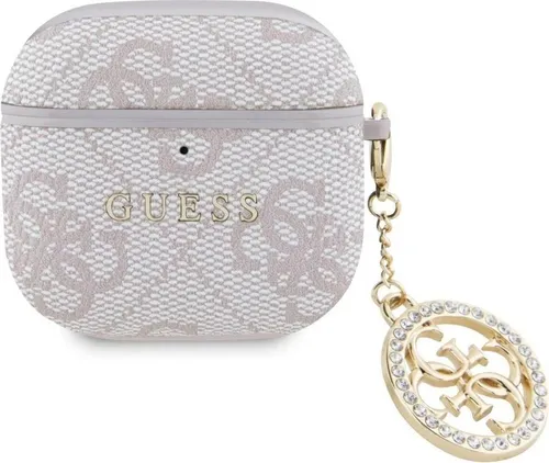 Guess 4G Script Charm AirPods 4 Hülle - Rosa - Audio-Zubehör mit elegantem Strass Charm, schützt Ihre AirPods vor Kratzern und Stößen, während es gleichzeitig einen modischen Akzent setzt.