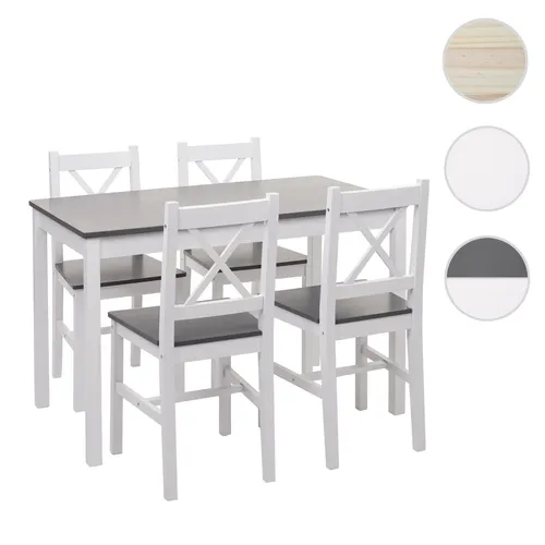 Esszimmer-Set HWC-F77: Massiv-Holz Sitzgruppe im Landhausstil - Essgruppen aus Kiefernholz, ideal für bis zu vier Personen – stabil, stilvoll und mit hohem Sitzkomfort für gemütliche Tafelrunden.