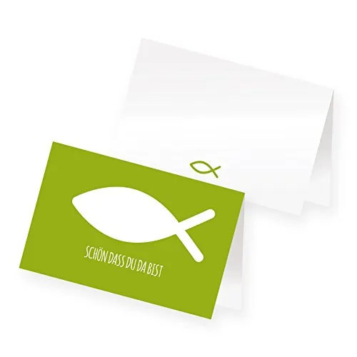 itenga 24 x Tischkarten Platzkarten Namensschild Fisch Kommunion Taufe Konfirmation (grün)