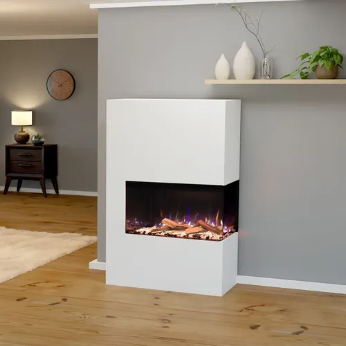 Glow Fire Elektrokamin 'Portia' - LED Standkamin in Weiß mit Heizung (1500 W) - REALISTISCHES LED-KAMINFEUER – Der Glow Fire Elektrokamin 'Portia' bietet ein täuschend echtes Flammenbild. Mit Heizlüfter für angenehme Wärme und einfacher Steuerung per Fernbedienung ist er ideal für jeden Raum.