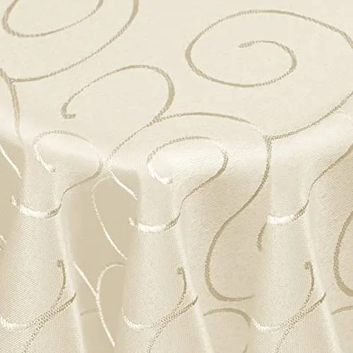 Champagner Damast Tischdecke, Oval 160 x 220 cm - Hochwertige Tafeldecke aus 100% Polyester in eleganter Barock Kringel-Optik, bügelleicht und pflegeleicht, ideal für festliche Anlässe!