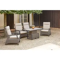 SIENA GARDEN Corido Garten-Essgruppe, charcoal, Alu / Gardino®-Geflecht, 4 Loungesessel, stufenloser Lifttisch 130x75x47-71cm