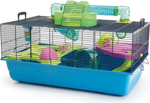 Savic Hamster Heaven Metro 80x50x50 cm blau - Geräumiger Hamsterkäfig mit Spielplatz-Funktion, inklusive zwei Plattformen, Häusern und einem externen Tunnel für optimale Erkundung und Spielmöglichkeiten.
