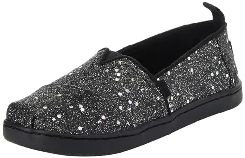 TOMS Tiny Girl's Classic Alpargata Espadrille Loafer Flat, Black Cosmic Glitter - Slipper & Mokassins für Mädchen, mit funkelndem Glitter und bequemem Klettverschluss für einfaches An- und Ausziehen.