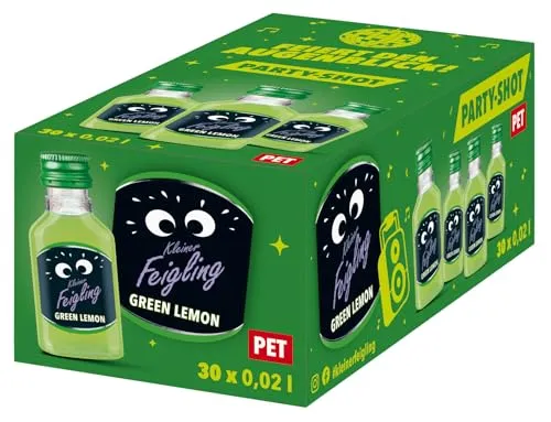 Kleiner Feigling Green Lemon (30 x 20 ml) PET – Feinster Vodka mit spritzigem Limettengeschmack – Der kultige Feier-Schnaps für jede Feier – Frech, fruchtiger Shot – 15 % Vol.