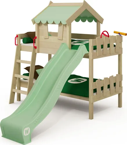 Wickey Kinderbett Crazy Fancy mit Rutsche 90x200 cm - Etagenbett für Kinder aus Massivholz mit Rutsche und kreativen Features für Spiel und Schlaf. Platzsparend für 2 Kinder, individuell gestaltbar und ideal für Abenteuer im Kinderzimmer.