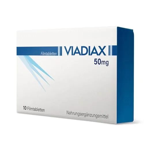 Viadiax® Filmtabletten 50mg | Hochwertige Nahrungsergänzung für Männer - Vitamine, Mineralien & Ergänzungsmittel – Diskrete 50mg Filmtabletten, leicht zu schlucken und ohne Gentechnik, ideal für die tägliche Einnahme.