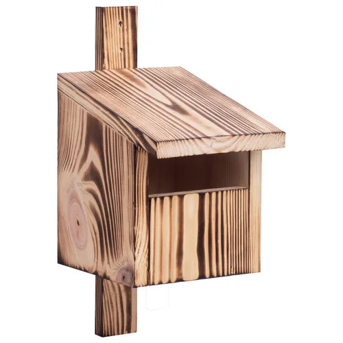 Halbhöhle Nistkasten für Vögel aus Kiefernholz - Hochwertiger Nistkasten für Vögel, geflämmt, mit klappbarer Frontwand und verstärktem Einflugloch. Ideal für Hausrotschwanz, Rotkehlchen und mehr. Einfache Montage mit enthaltenen Nägeln.