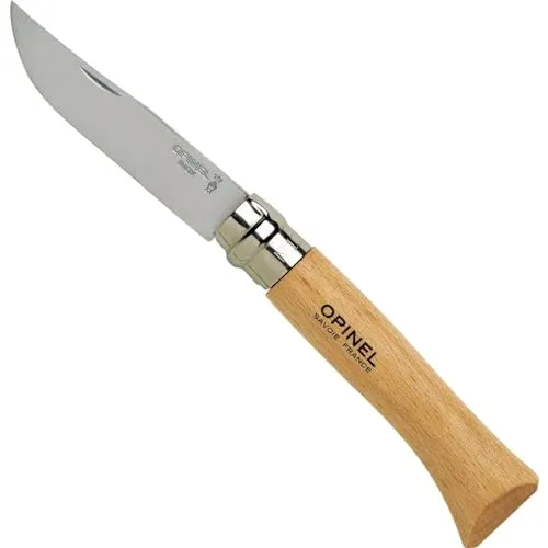 Opinel No 10 - Beech Taschenmesser - Robustes Taschenmesser mit rostfreier Edelstahlklinge, ideal für Trekking und Bushcraft - Perfekt für Abenteuer in der Natur!