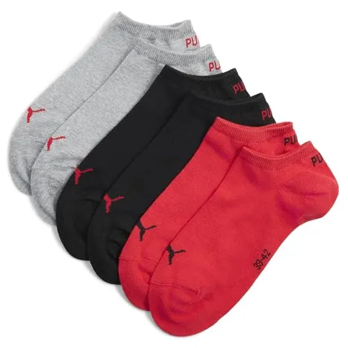 PUMA 3 Paar Unisex Herren Damen Sportsocken Kurzsocken Sneaker Socken, Farbe:Mehrfarbig, Größe:39-42, Artikel:-232 black/red