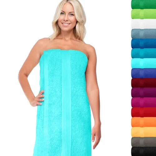 Lashuma Saunatuch XXL 85x220 cm Türkis – Frottee Badehandtuch für Sauna und Strand - Erleben Sie Komfort mit dem extra langen Saunatuch 85x220 cm aus 100% Baumwolle. Ideal für Sauna, Spa oder Strand – schnelltrocknend, pflegeleicht und farbstabil für täglichen Einsatz.