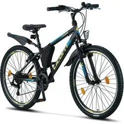 Licorne Bike Guide Premium Mountainbike 26 Zoll in Schwarz/Blau/Lime - Mountainbike für Mädchen, Jungen, Herren und Damen, ideal für Alltag und Berge, hochwertige Kettenschaltung für optimalen Fahrkomfort und modernes Design mit StVZO konformer Beleuchtung.