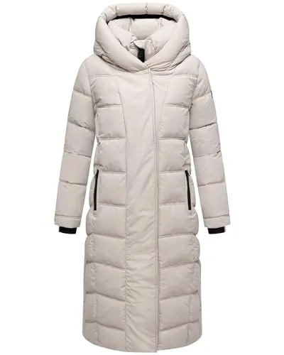 NAVAHOO Steppmantel "Engelsfeder XIV" für Damen in XXL (44) - bone - Stylischer, langer Damen Steppmantel mit wasserabweisendem Material und praktischen Rucksackträgern. Ideal für kalte Wintertage, kombiniert Funktionalität mit modernem Design und komfortabler Passform.