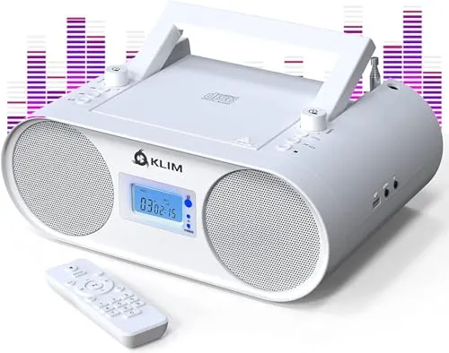 KLIM Boombox B4 - Tragbares Radio mit CD Player und Bluetooth - Radios mit vielseitigen Funktionen: Genieße CDs, FM/AM-Radio und Bluetooth-Konnektivität mit wiederaufladbarem Akku für umweltfreundlichen Musikgenuss.