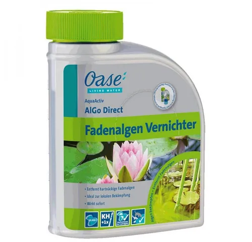 Oase Fadenalgen Vernichter AquaActiv AlGo Direct 500 ml - Effektives Algenmittel zur Wasseraufbereitung, fördert klares Wasser und sorgt für eine gesunde Teichumgebung.
