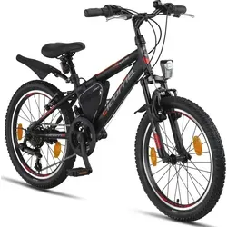 Licorne Bike Guide Premium Mountainbike 20 Zoll - Schwarz/Rot/Grau - Mountainbike für alle Altersgruppen, ideal für Alltag und Berge, mit hochwertiger Kettenschaltung für optimalen Fahrkomfort und inklusive Werkzeugset.