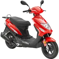 Luxxon Motorroller ECO 49,6 ccm, 45 km/h - Euro 5, rot - Motorroller, sportlich und umweltfreundlich mit Euro 5, ideal für Stadtfahrten und kurze Strecken, 2,2 kW Leistung, 2 Personen, geringer Kraftstoffverbrauch von nur 2,2 l/100 km.