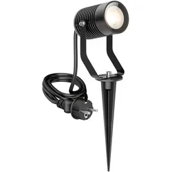 ledscom.de Gartenstrahler SHINGA mit Erdspieß für außen, IP65, Stecker, schwarz, inkl. GU10 LED Lampe 468lm, warmweiß