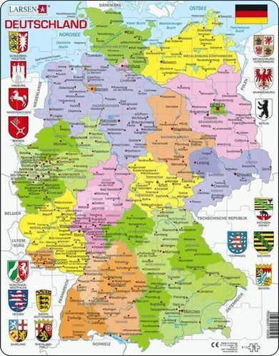 Larsen A11 Deutschland Politische Karte, Deutsch Ausgabe, Rahmenpuzzle mit 70 Teilen