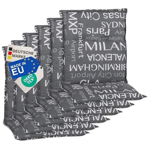 NYVI Gartenstuhl Auflagen Niedriglehner 6er Set Barcelona - Polster für Stühle & Sessel, UV-beständig und atmungsaktiv für hohen Komfort im Freien. Ideal für Gartenstühle mit niedriger Rückenlehne, strapazierfähig und schadstoffgeprüft.