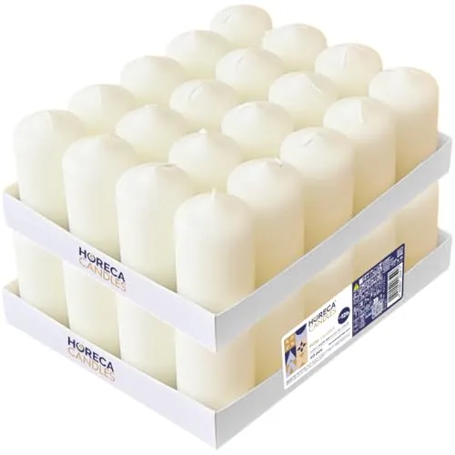 HORECA CANDLES Stumpenkerzen 40 Stück – 12 h, Elfenbein, 4 × 7 cm - HORECA CANDLES Stumpenkerzen im 40er-Set, Elfenbein, Ø 4 cm × 7 cm, 12 Stunden Brenndauer. Ideal für stilvolle Anlässe, rauchfreies Licht ohne Duftstoffe – perfekt für Gastronomie und Zuhause.