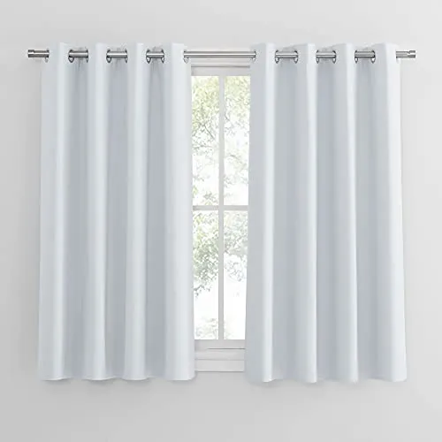 PONY DANCE Thermogardinen Hitzeschutz Ösenschal 2er Set H 137 x B 117 cm Verdunkelungsvorhang Weiss Vorhänge Wohnzimmer Modern Kurz Thermal Curtains, Grau-weiß