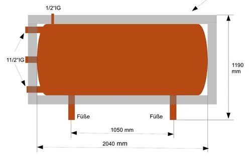 Hygienespeicher Typ PH-L 1000 Liter mit Isolierung liegend