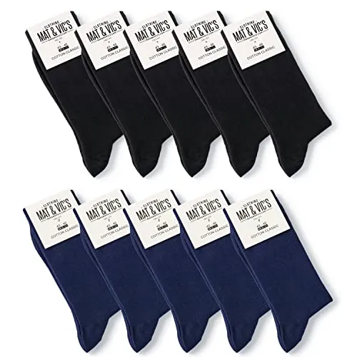 Mat & Vic's Socken Herren 43-46, feine Strümpfe aus Cotton Baumwolle gekämmt, Herrensocken für Freizeit, für Business Männer Damen, schwarz dunkelblau navy blau, 10 Paar