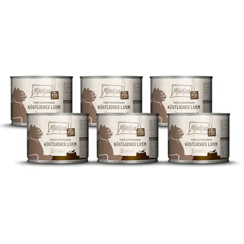 MjAMjAM - Premium Nassfutter für Katzen - purer Fleischgenuss - köstliches Lamm pur, 6er Pack (6 x 200 g), getreidefrei mit extra viel Fleisch