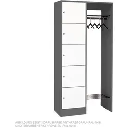 Offene Garderobe für 5 Personen – Garderobenschrank mit Wertfächern - Offene Garderobe für 5 Personen, ideal zur Aufbewahrung von Kleidung. Inklusive doppelwandigen Türen, Zylinderschloss und praktischem Schuhrost. Maße: 195x96x48 cm, perfekt für den täglichen Einsatz.