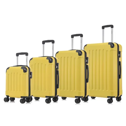Koffer Suitcase Set - Gelber Trolley Reisekoffer mit 4 Rollen - Praktisches Koffer Set in leuchtendem Gelb, ausgestattet mit 4 Rollen für einfaches Reisen, Teleskopgriff und integriertem Schloss für mehr Sicherheit.