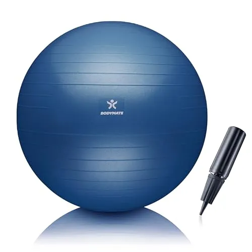 BODYMATE Gymnastikball Sitzball Trainingsball mit GRATIS E-Book inkl. Luft-Pumpe, Ball für Fitness, Yoga, Gymnastik, Core Training, für starken Rücken als Büro-Stuhl Navy-Peony 85cm